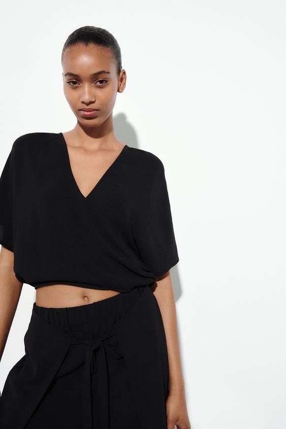 Zara black tie front top Clearance