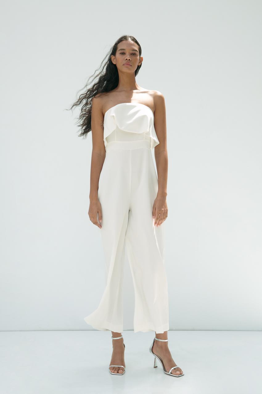 STRAIGHT NECK JUMPSUIT WITH LAYERED DETAIL - Ecru | ZARA India