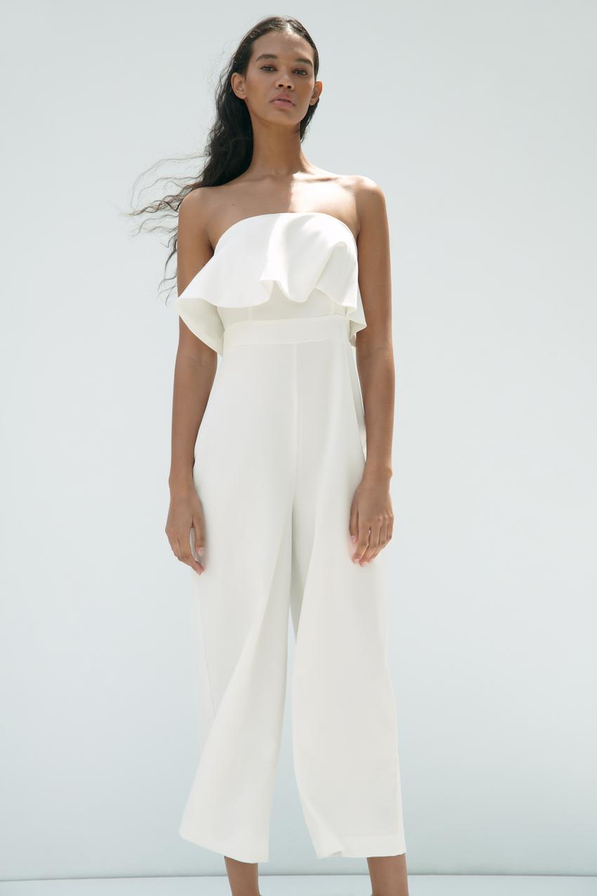 STRAIGHT NECK JUMPSUIT WITH LAYERED DETAIL - Ecru | ZARA India