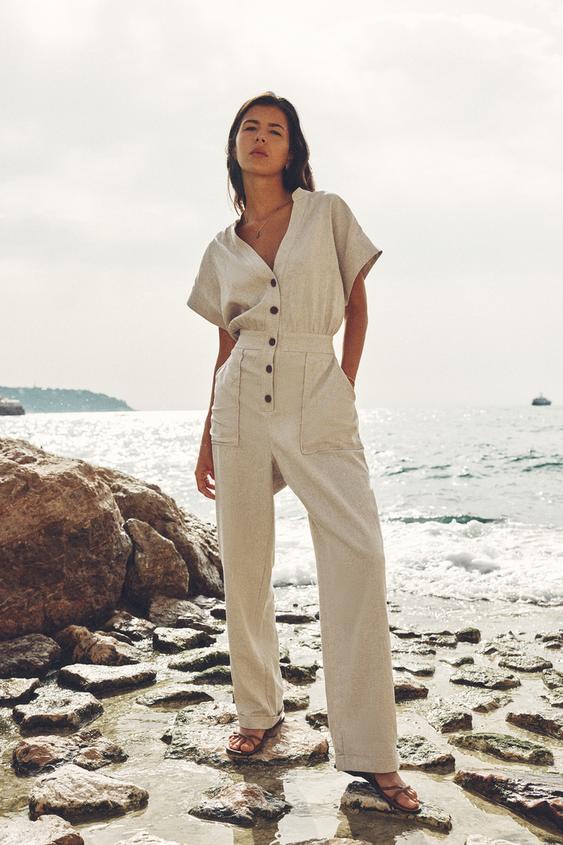 Zara jumpsuit beige Clearance