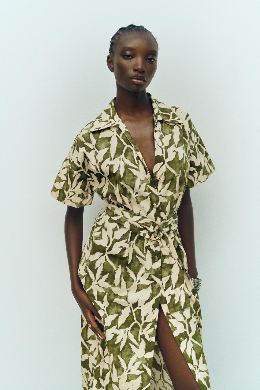 Zara tropical print shirt dress Outlet