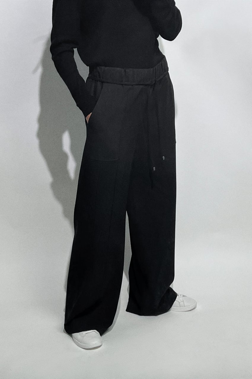 WIDE-LEG TROUSERS WITH ELASTICATED WAISTBAND - Black