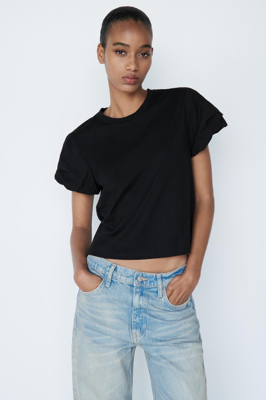 Zara women's black t shirt Clearance