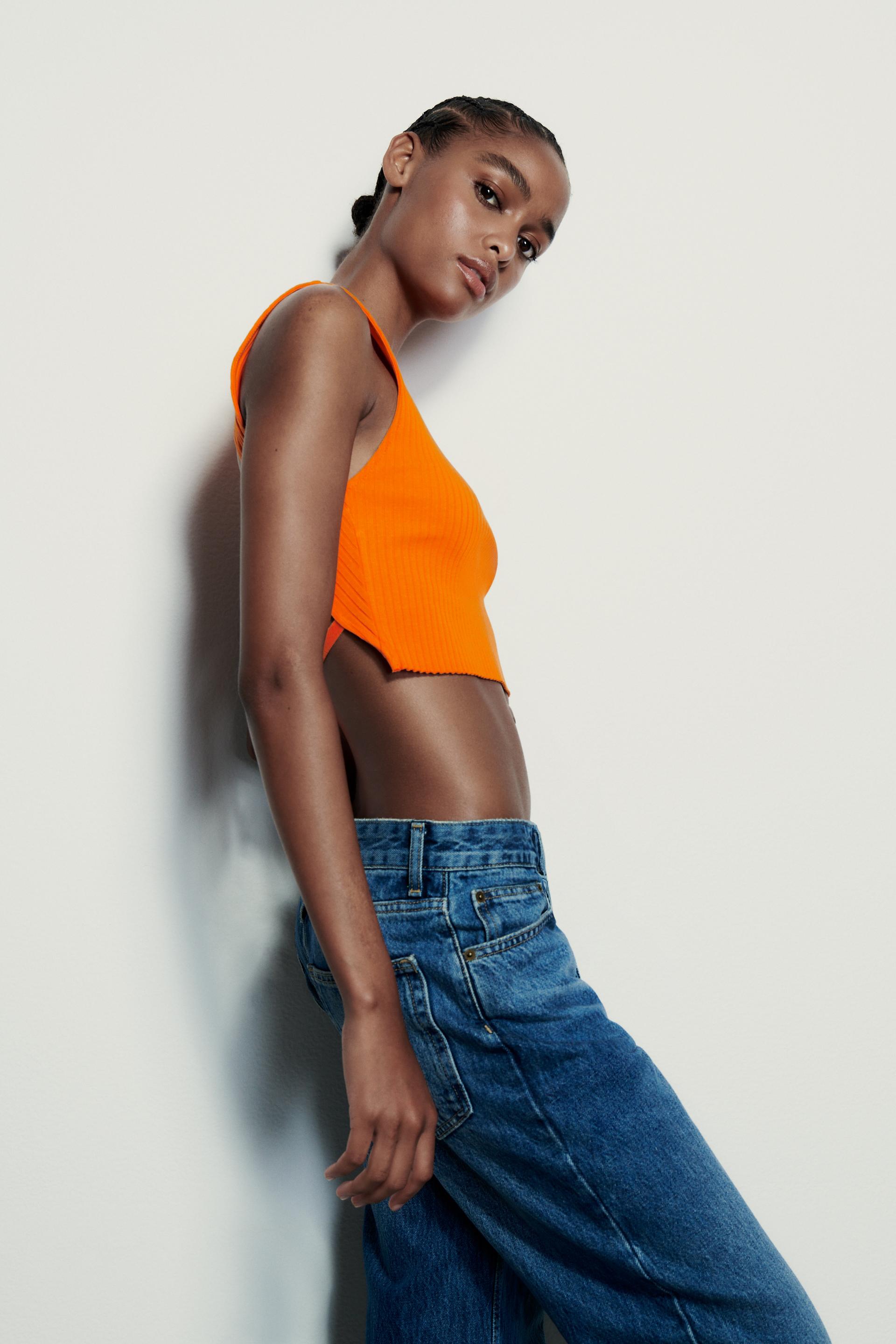 Zara orange ribbed top Clearance