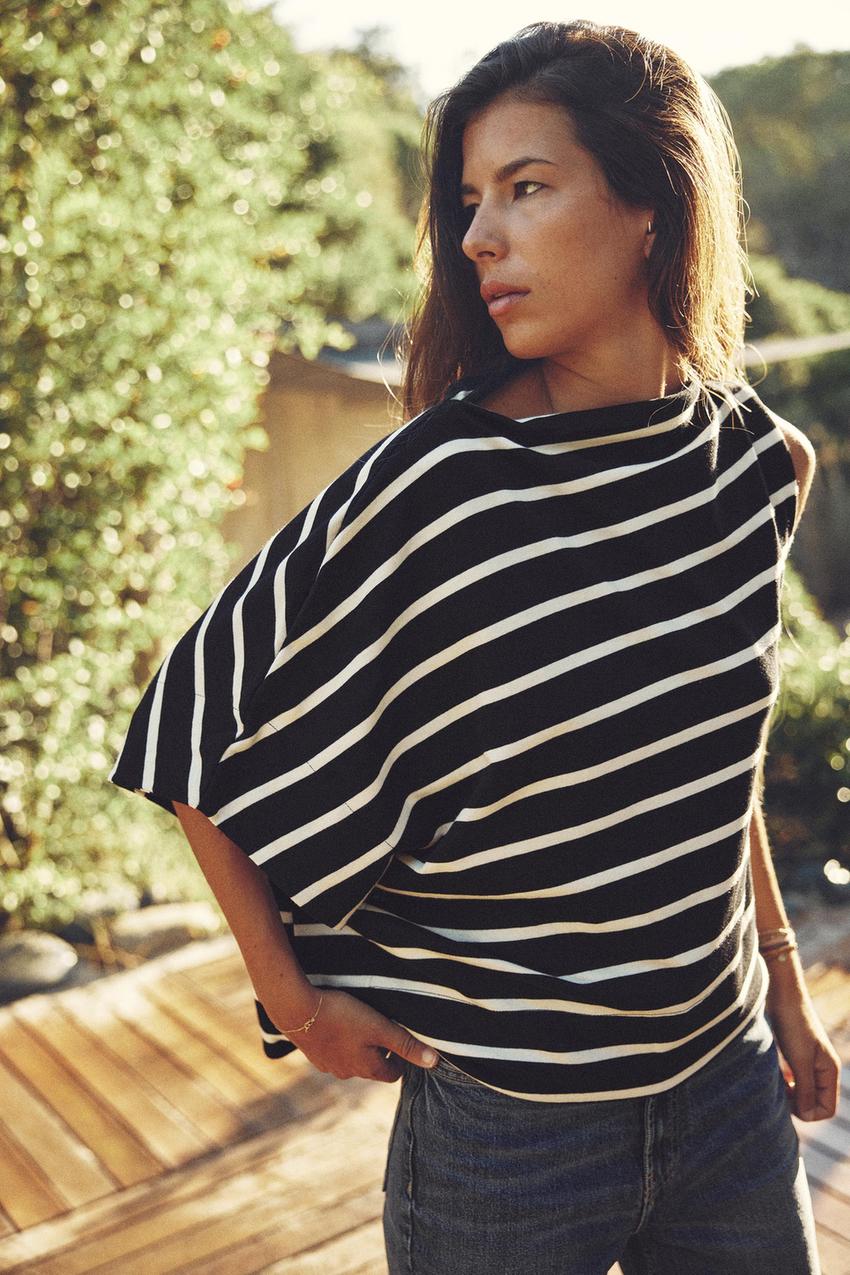 Black and white striped top zara Clearance