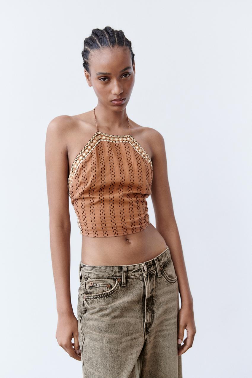 Zara embroidered crop top Clearance