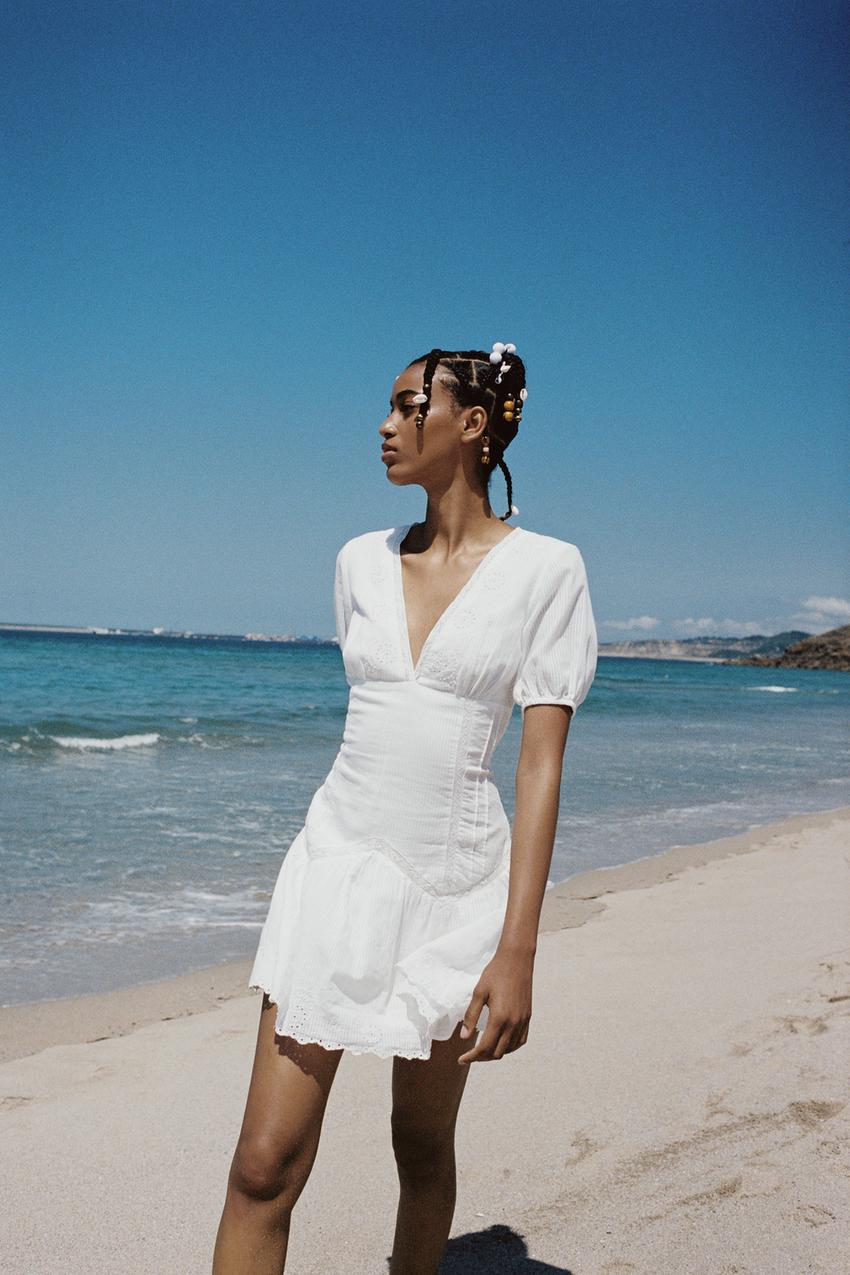 White embroidered zara dress Clearance