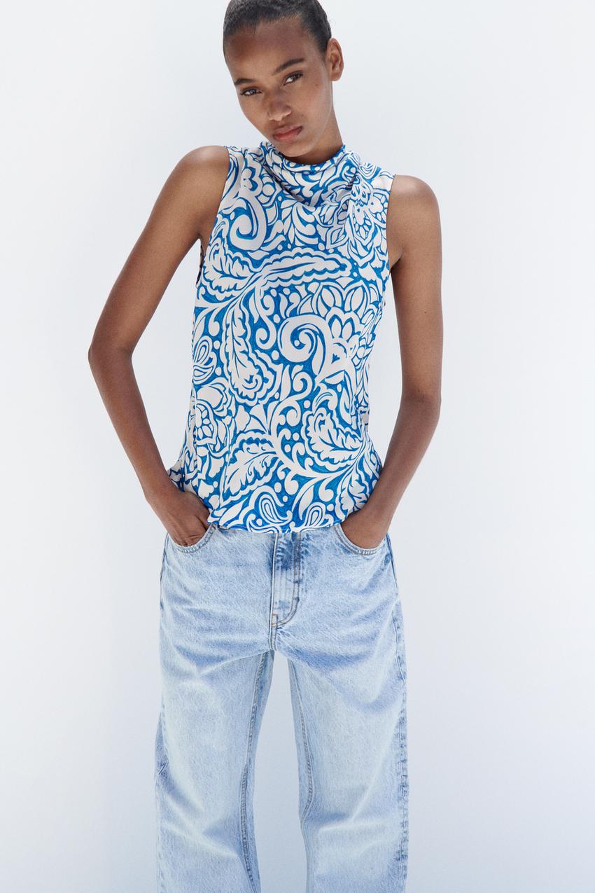 Zara blue sleeveless top Clearance