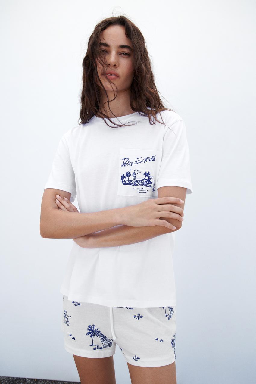 Zara embroidered shirt with pocket Clearance