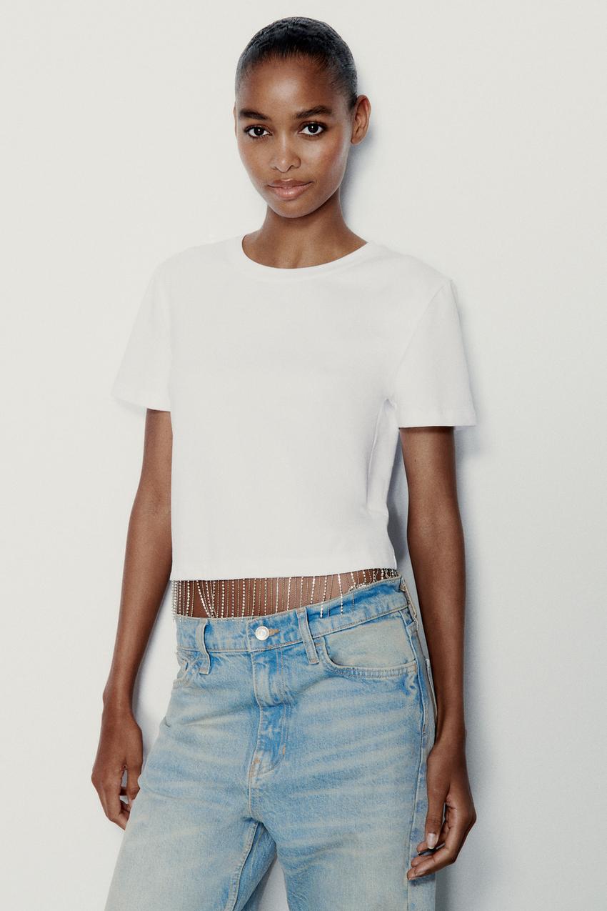 Zara cropped white t shirt Clearance