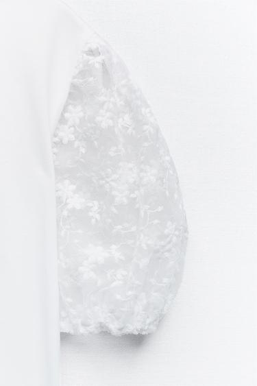 T-SHIRT MIT TÜLL-ÄRMELN - Weiß von Zara - Bild 7