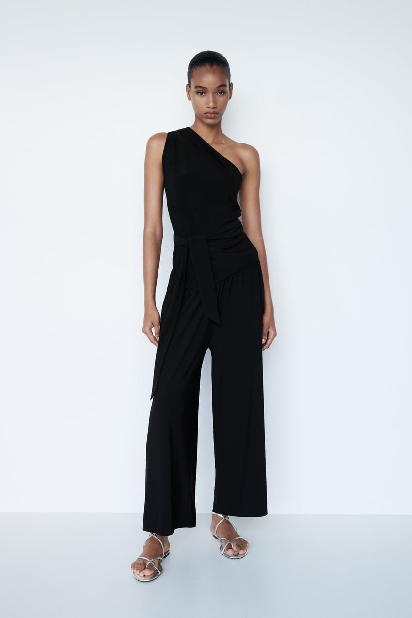 CROPPED STRIPED FLOWING TROUSERS - Black