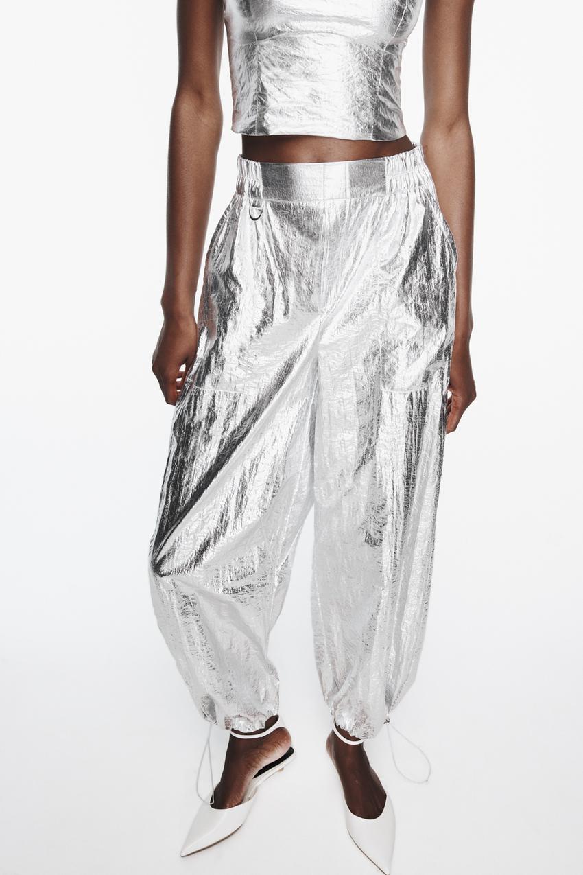 Metallic trousers zara Clearance