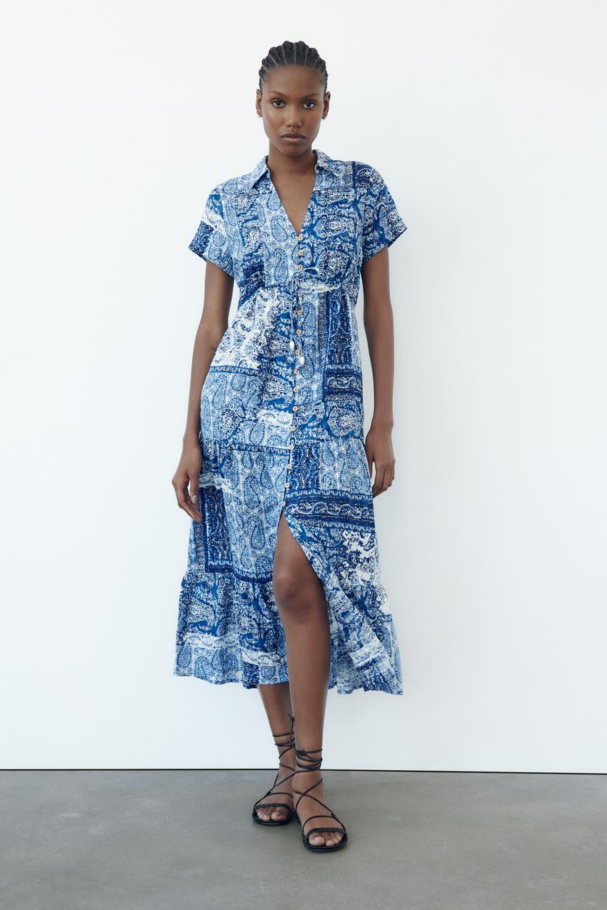 Zara blue floral shirt dress Clearance