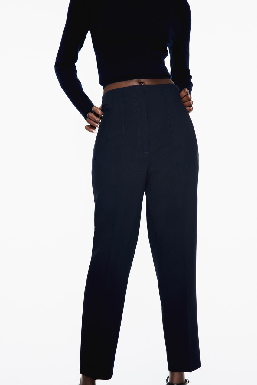 PANTS WITH A HIGH WAIST Navy Blue ZARA United States, 57% OFF