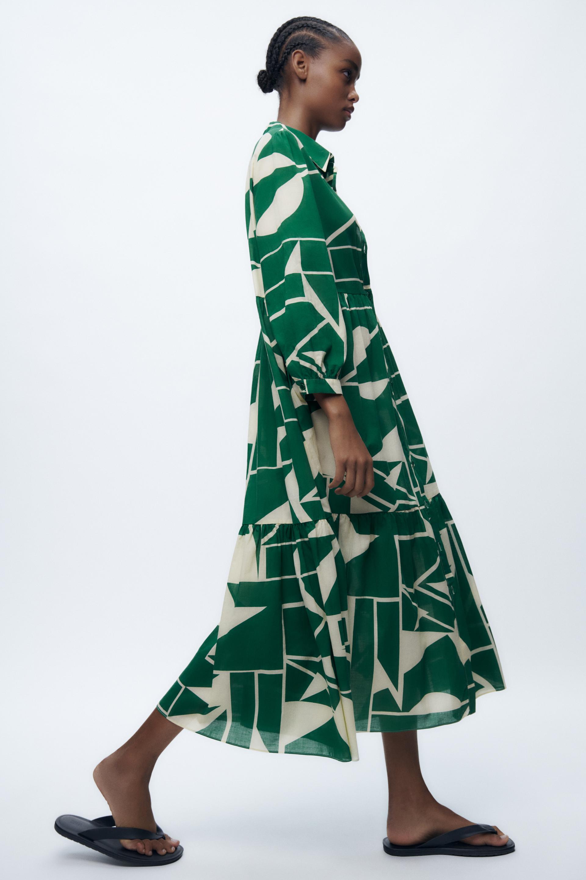 Green pattern zara dress Clearance