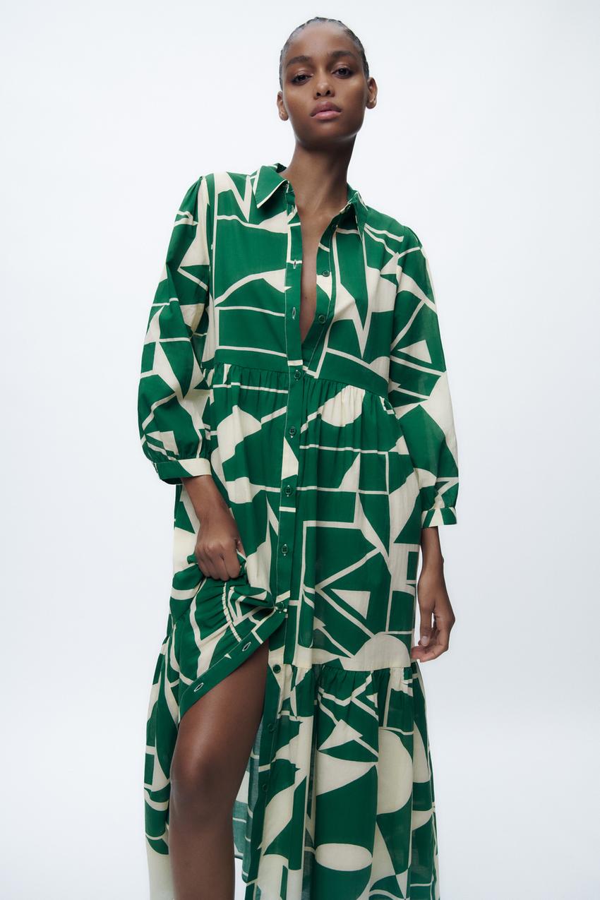 White and green dress zara Clearance