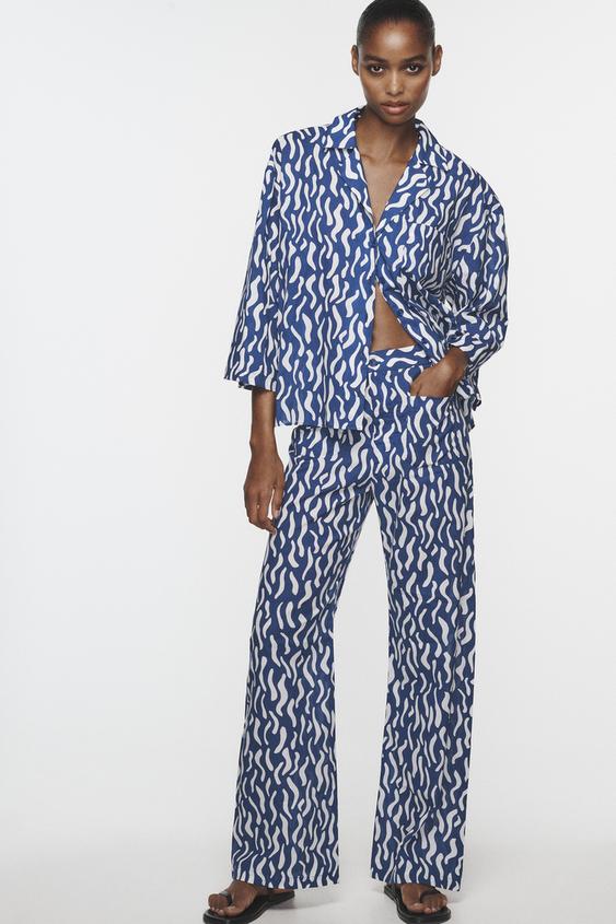 Zara floral pants blue Clearance