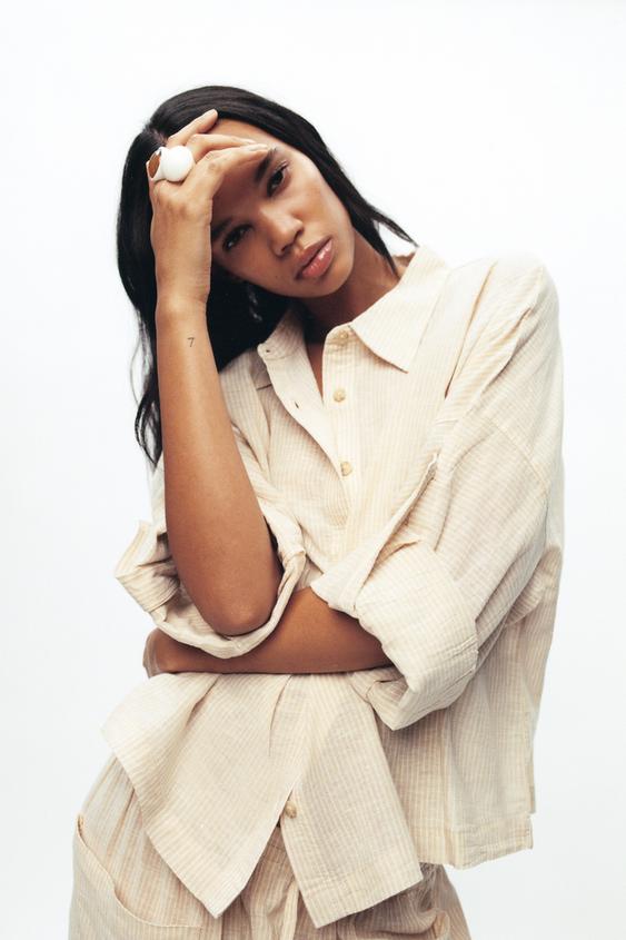 Image 1 of STRIPED LINEN BLEND SHIRT from Zara