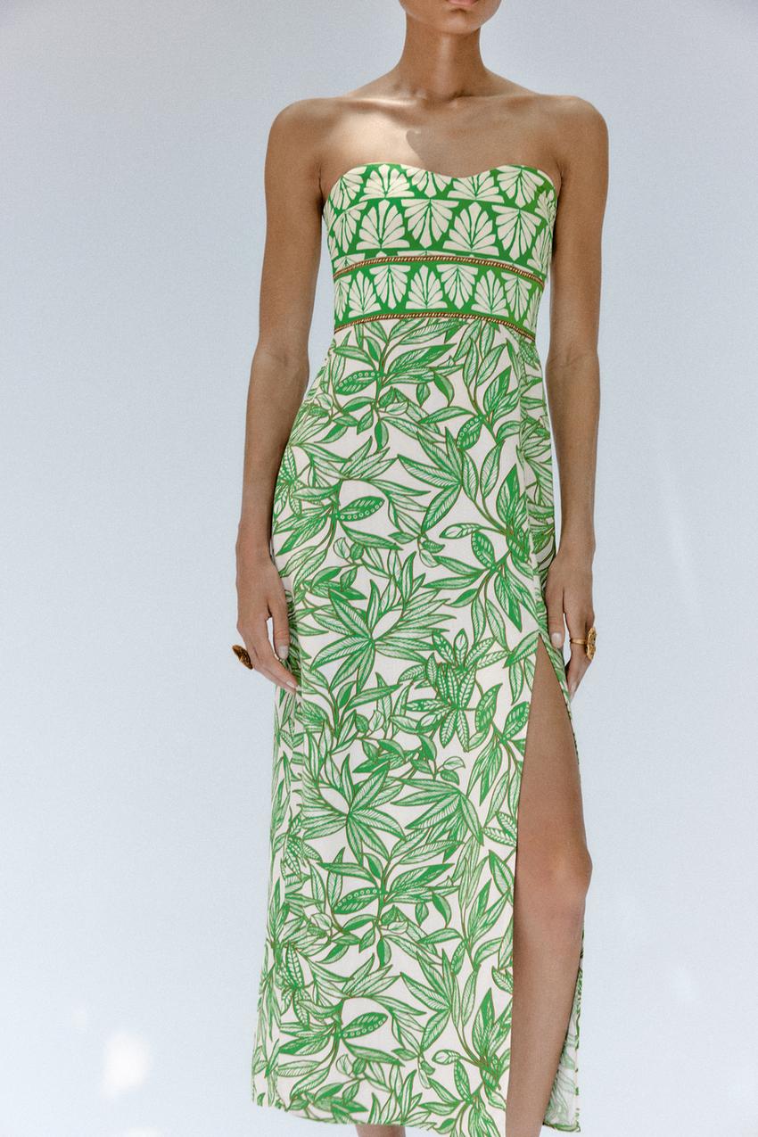 Zara white green dress Clearance