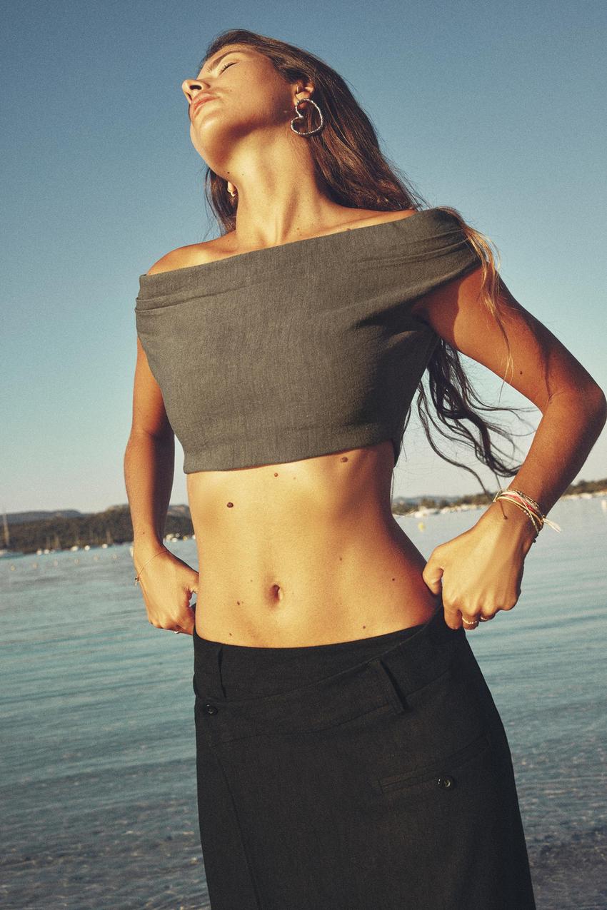 Zara linen blend crop top Clearance