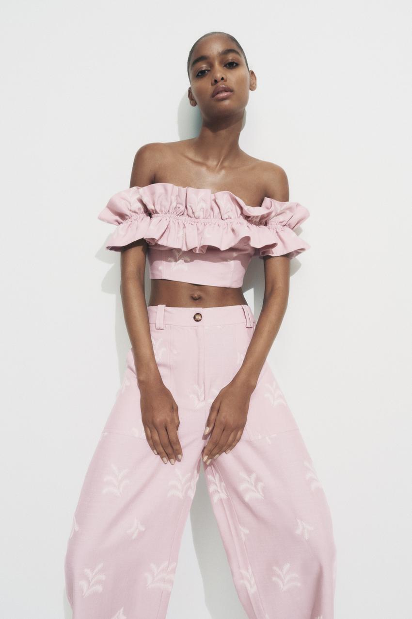 Zara crop top with smocked detail Clearance