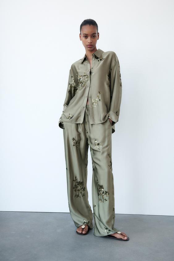 SEQUINNED SATIN SHIRT