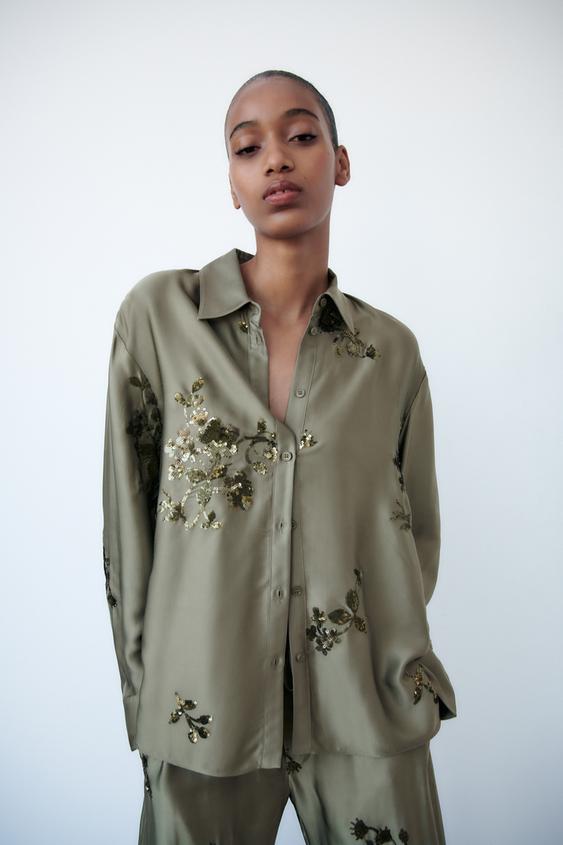 Image 1 of SEQUINNED SATIN SHIRT from Zara