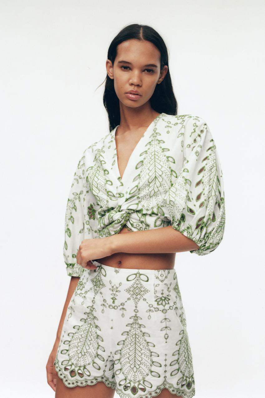 Zara embroidered crop top Clearance