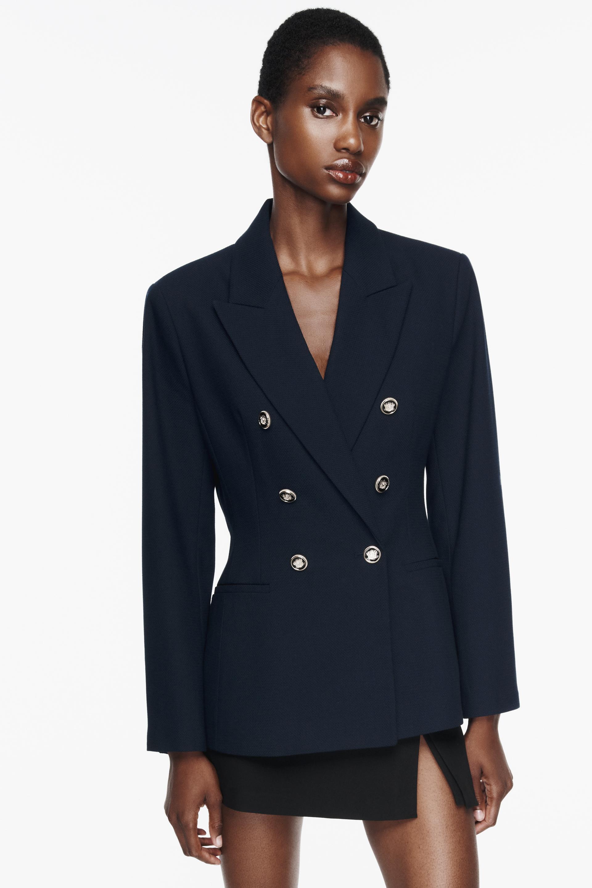 Zara navy double breasted coat Clearance