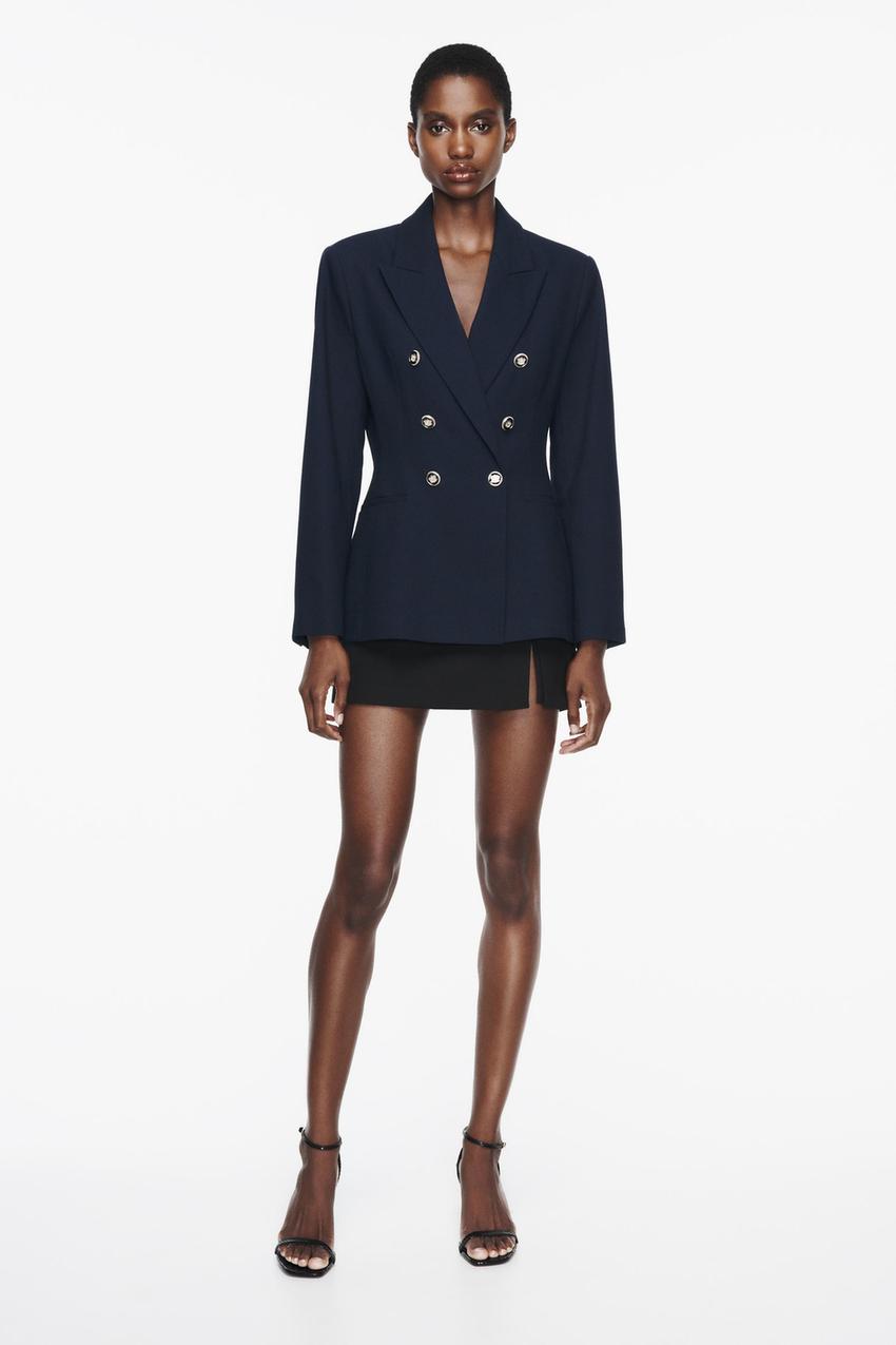 Zara blue double breasted blazer Outlet