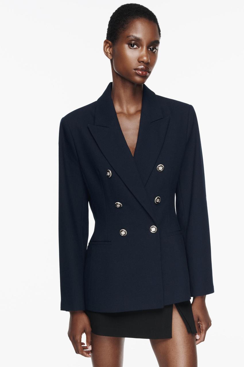 Zara blue double breasted blazer Outlet