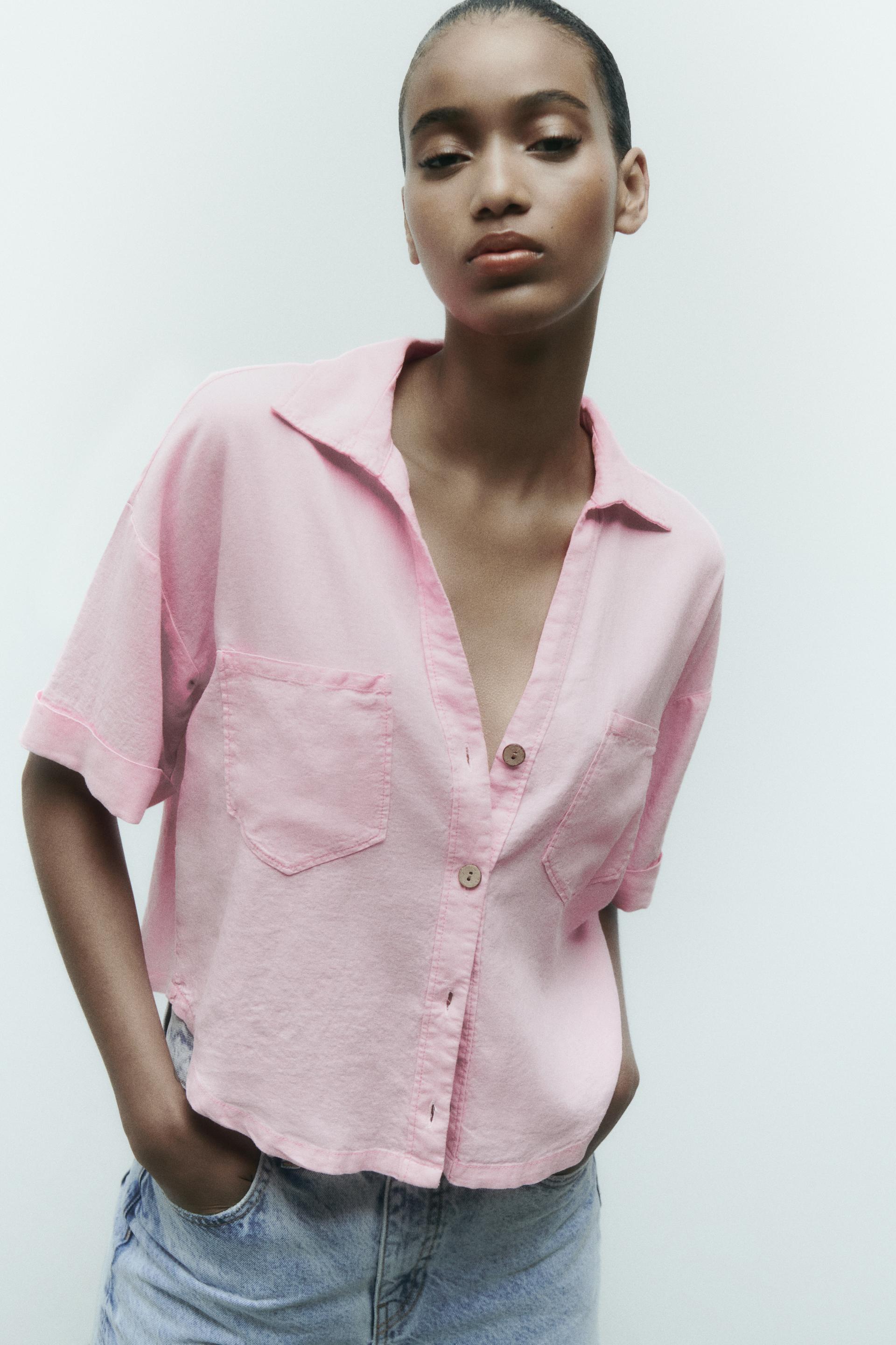 Cropped button down shirt zara Clearance