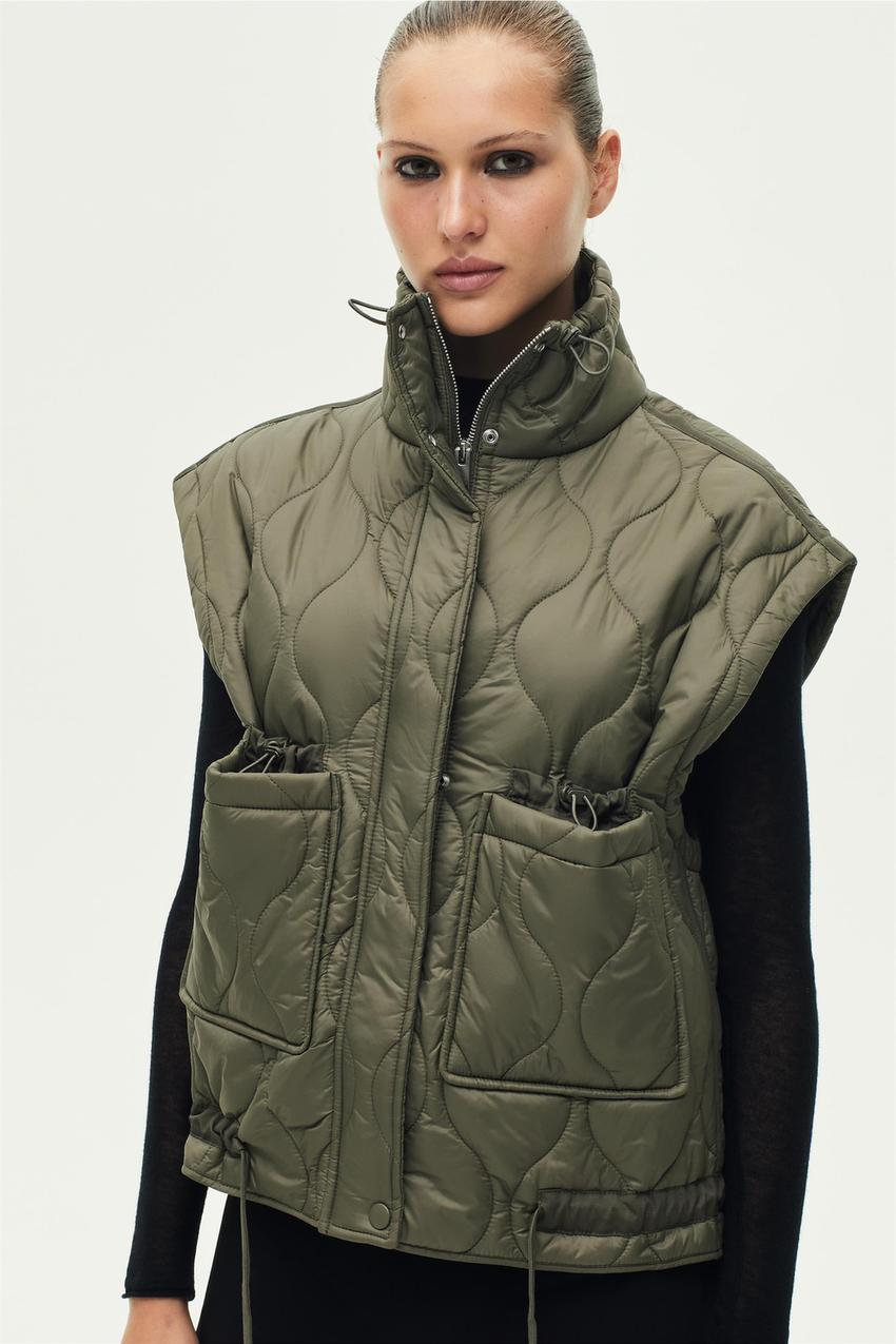 Zara khaki puffer gilet Clearance