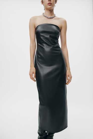 Leather mini dress Zara Black size M International in Leather