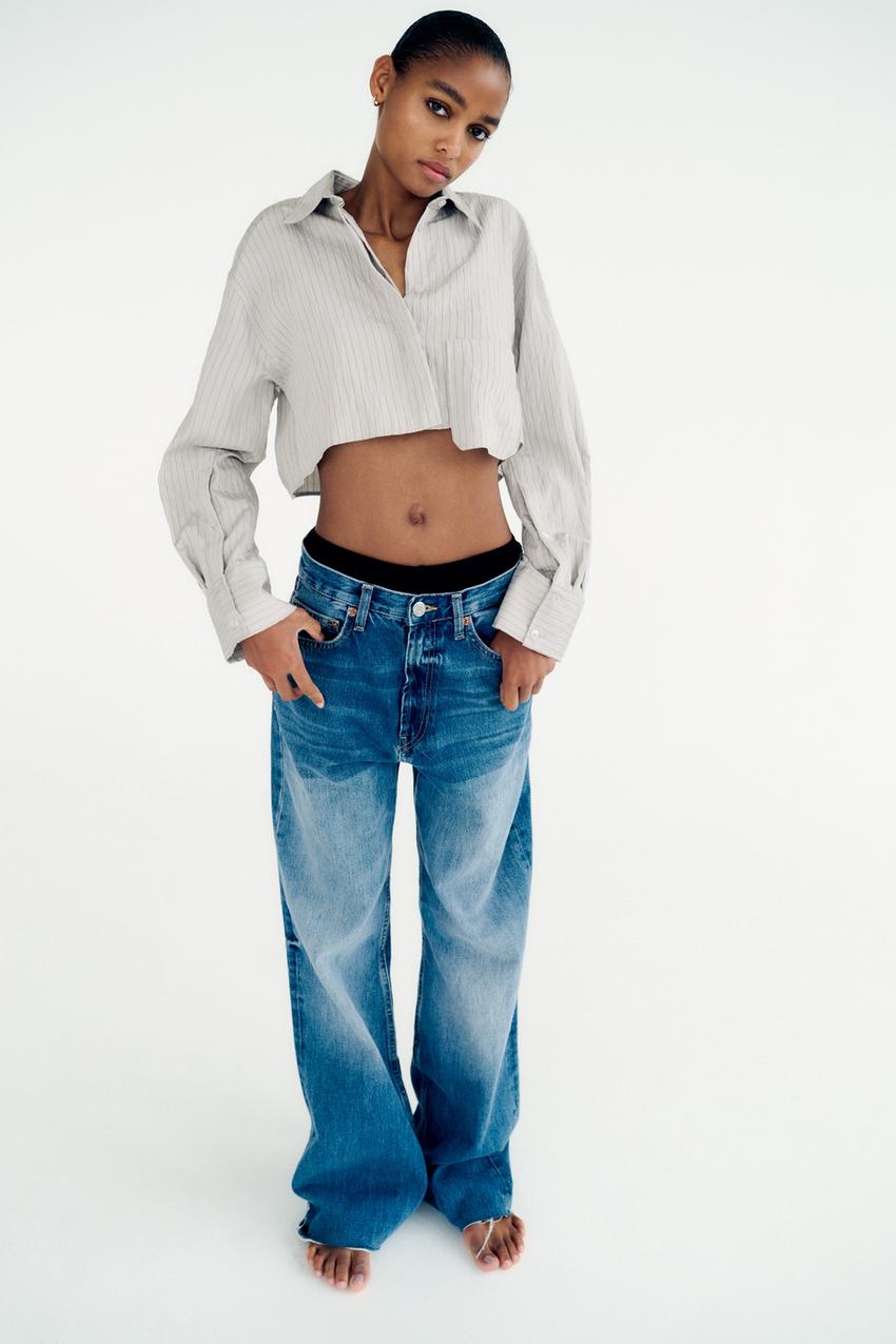 Zara striped cropped shirt Clearance