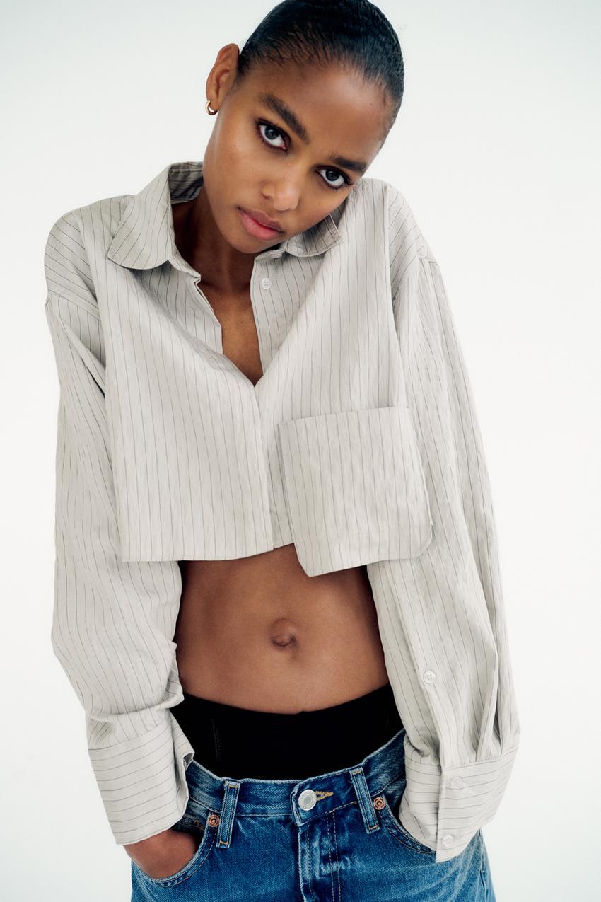 Zara cropped striped shirt Clearance