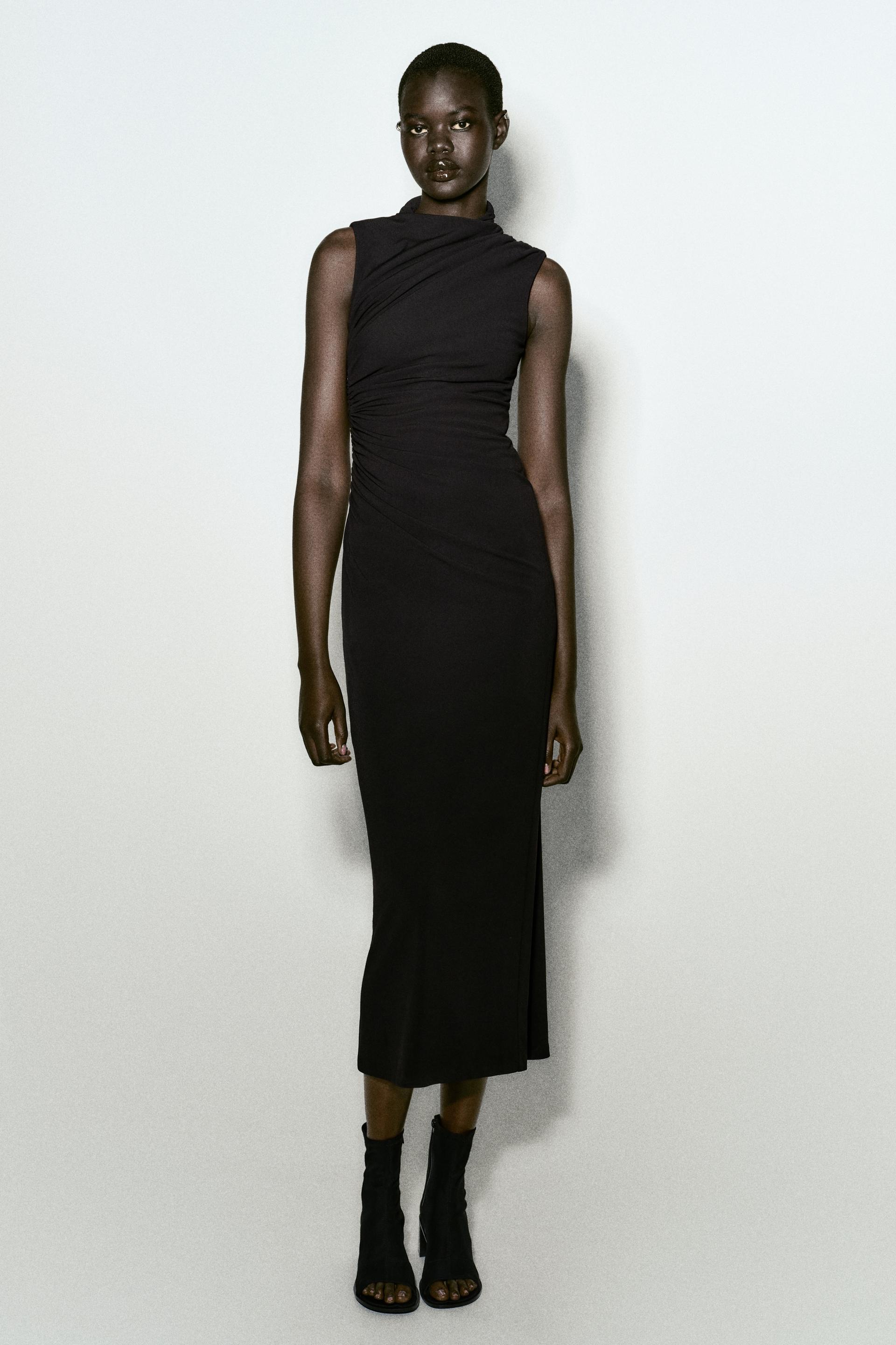 Zara black draped midi dress Clearance