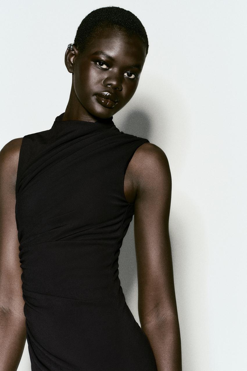 Zara black draped midi dress Clearance