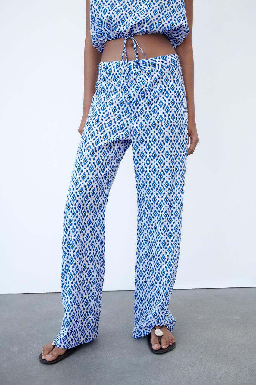 Zara floral pants blue Clearance
