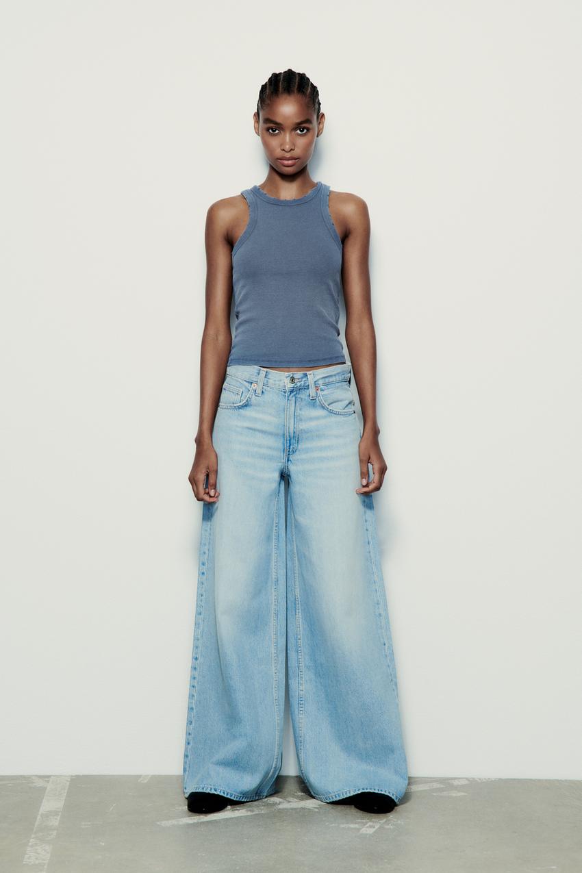 Zara blue ribbed top Clearance