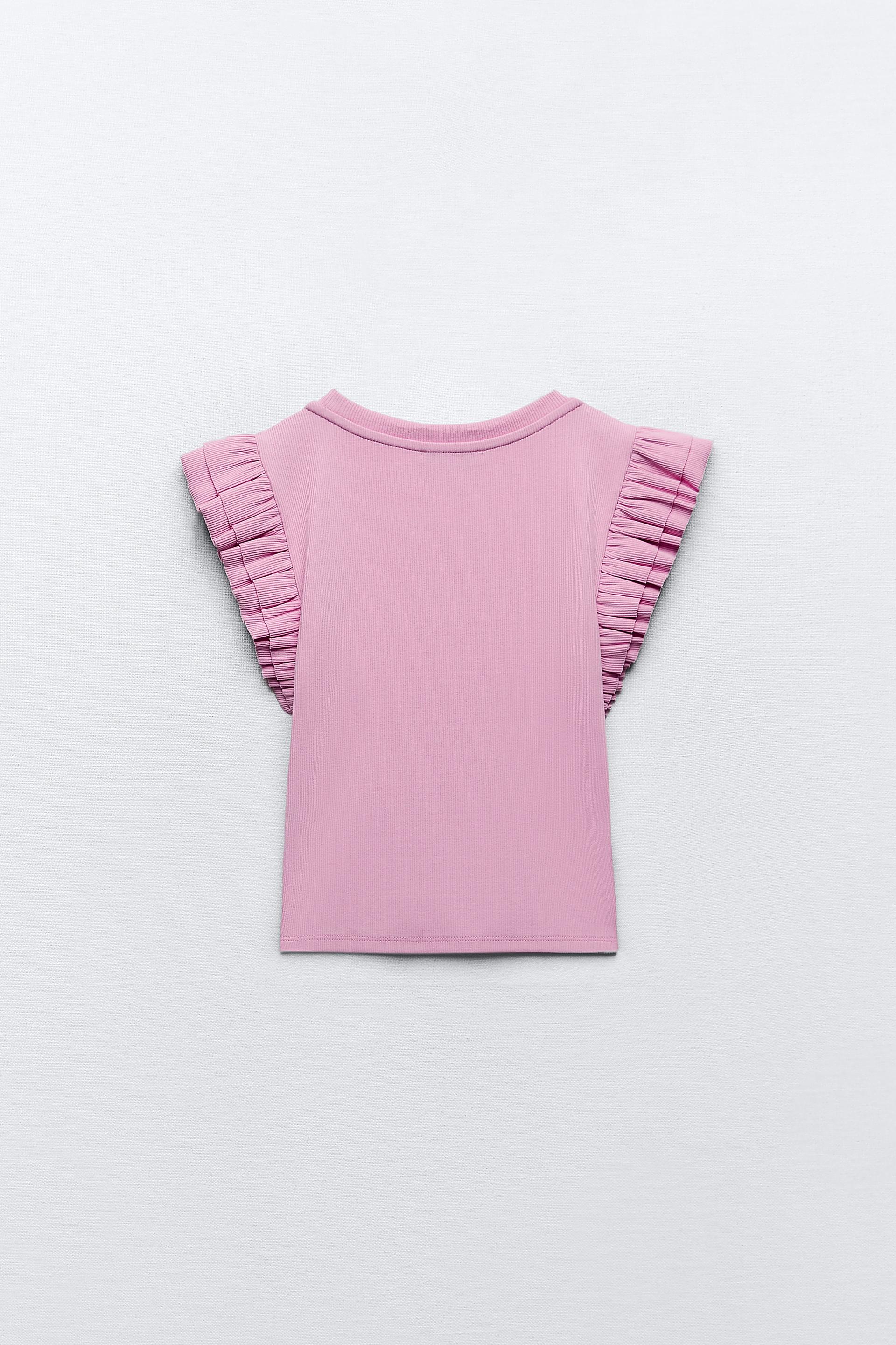 Zara pink ruffle sleeve top Clearance
