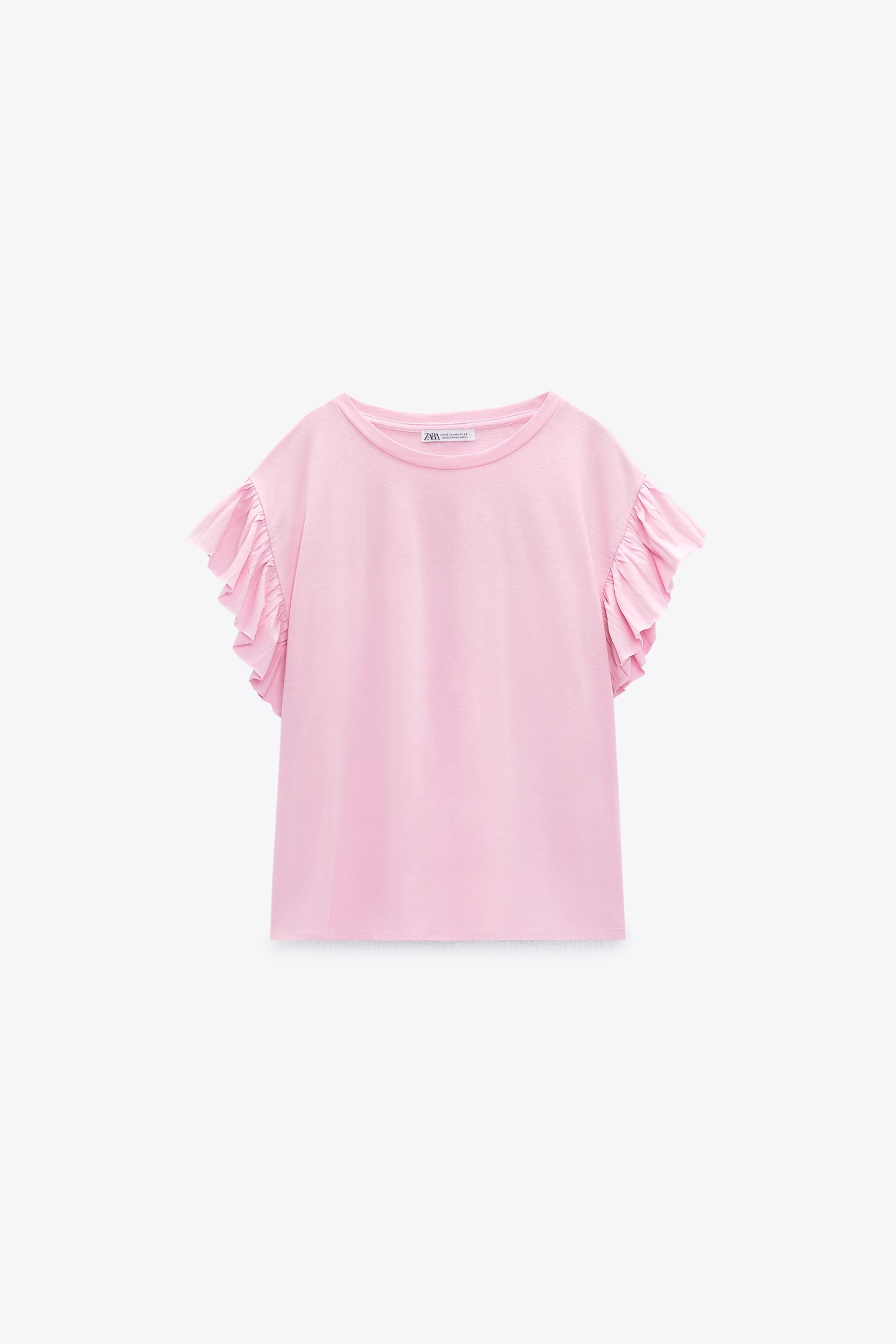 Zara pink ruffle sleeve top Clearance
