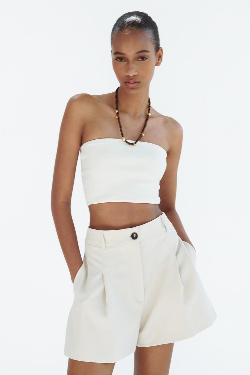 Zara white pleated shorts Clearance