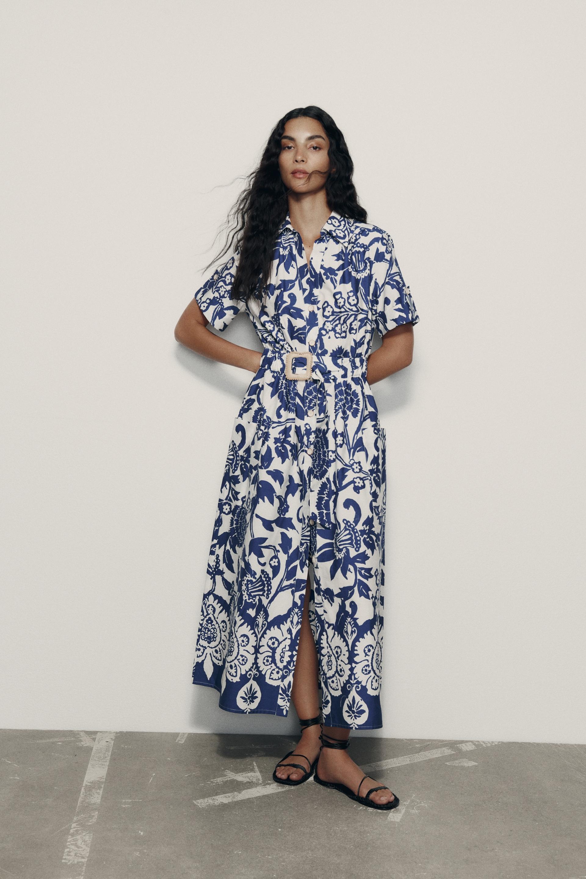 Floral blue dress zara Clearance