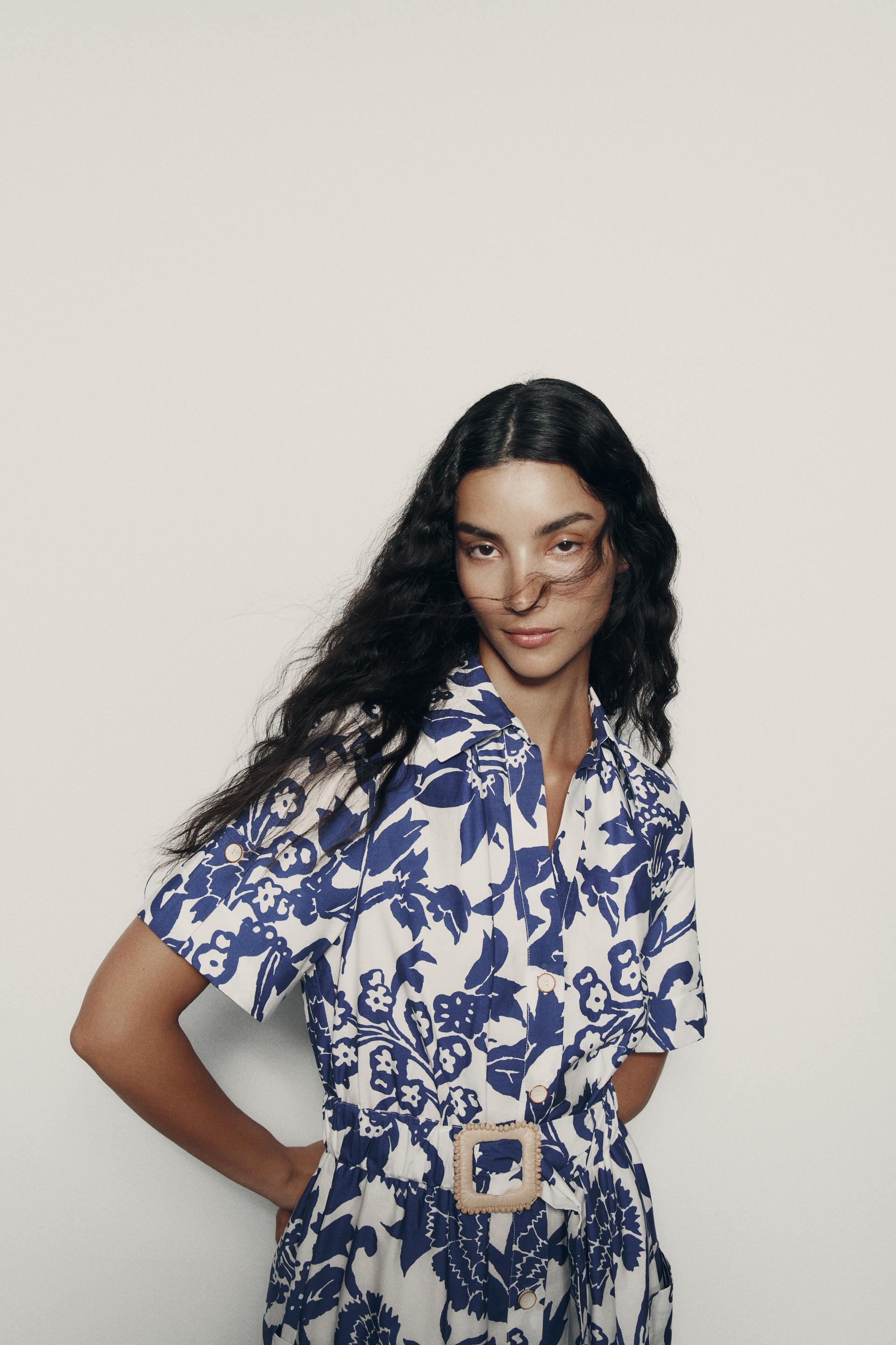 Zara blue floral shirt dress Clearance