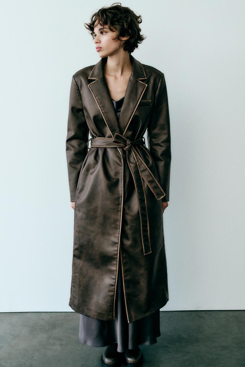 Zara combined faux leather coat Clearance