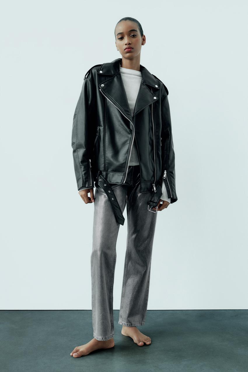 Zara black leather blazer Outlet