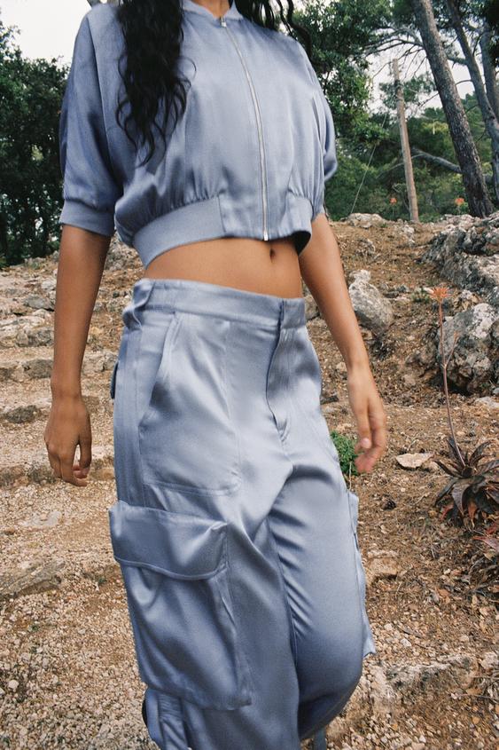 Image 1 of SATIN CROPPED BOMBER JACKET from Zara