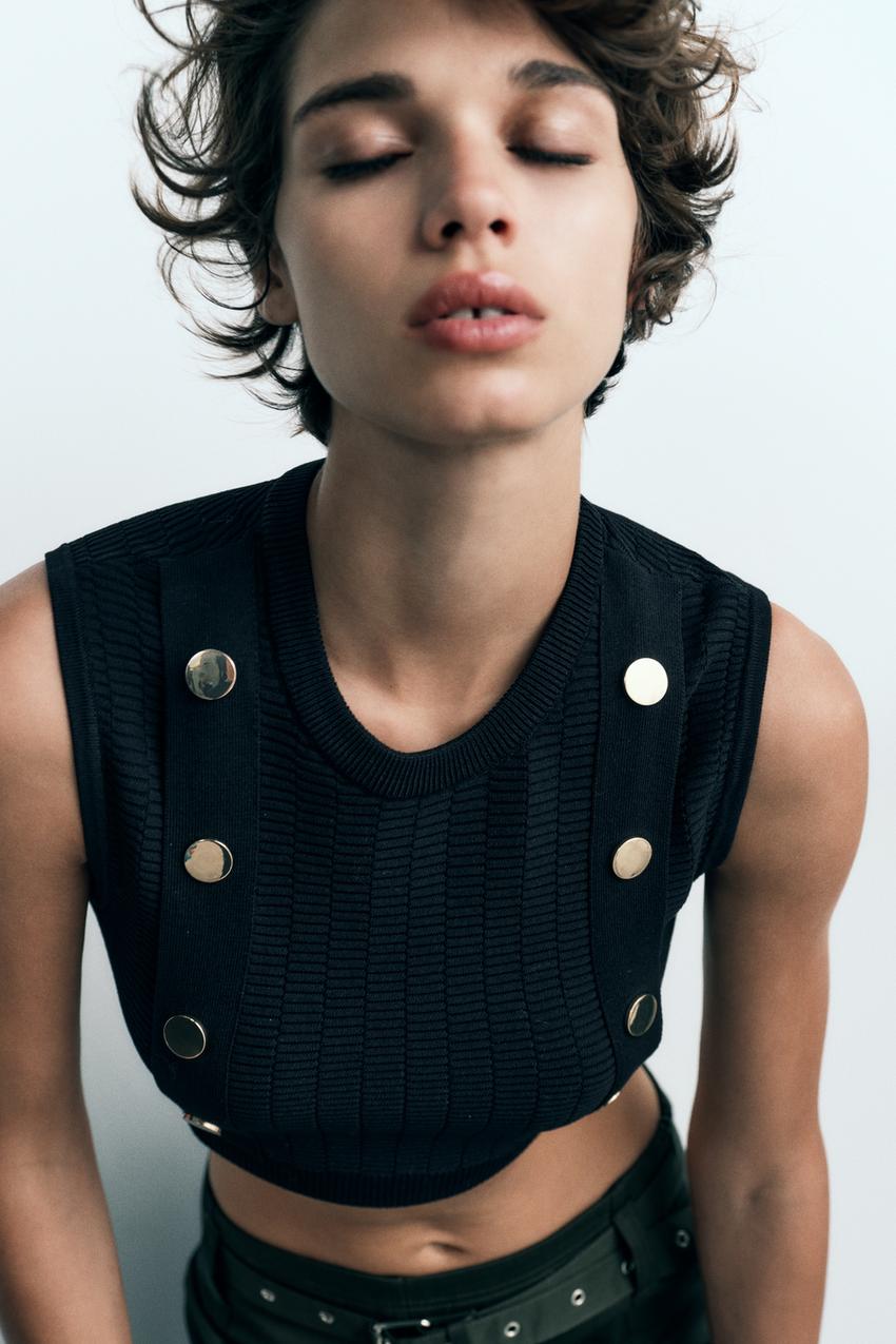 Buttoned knit top zara Clearance